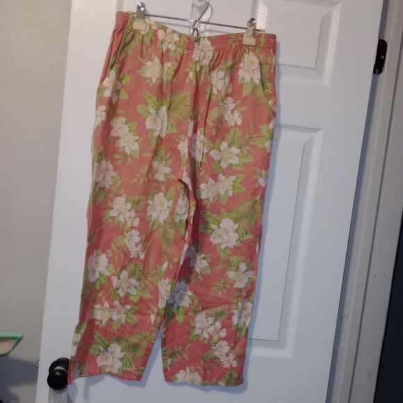Jones New York Pants - Jones NY Pant 100% Linen Sz Large Pink Floral Cropped Tropical Shappy Chic